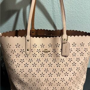 Coach Light Pink Perforated Floral Tote
